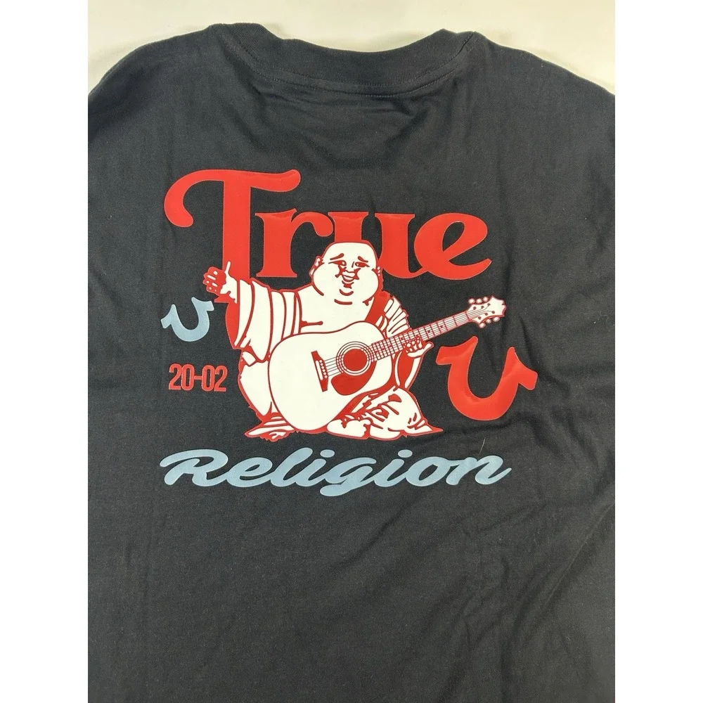 True Religion Men's Silicone USA HS T-shirt Large Jet Black 100Cotton Buddha NWT
